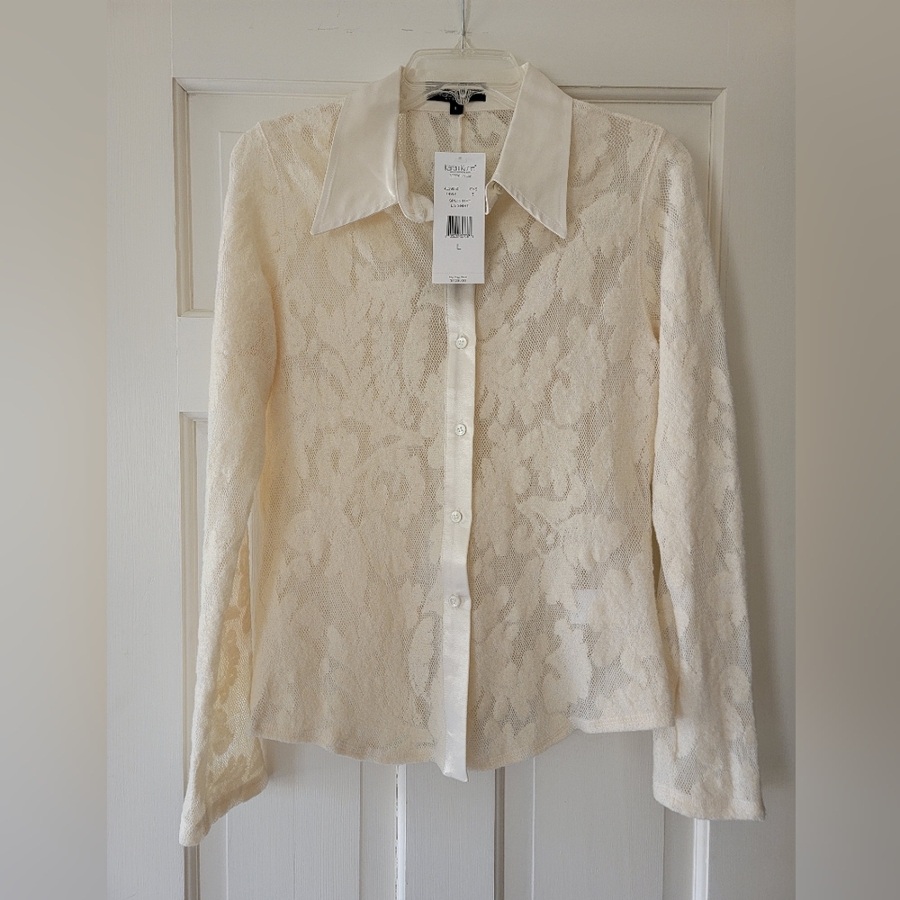 Karen-Kane NWT Women's Size Large Pit To Pit 19" Cream Lace Button-Down Shirt